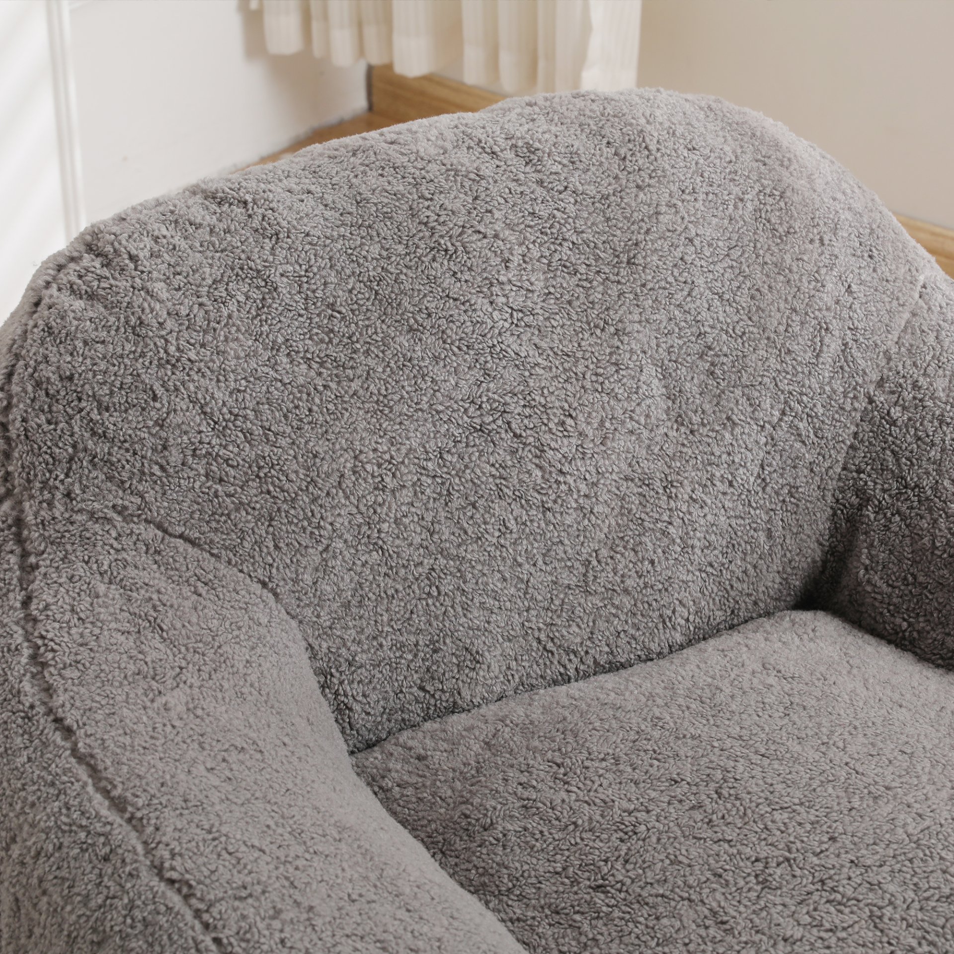 Giant Bean Bag Chair For Adults, Spacious Memory Foam Bean Bag Sofa With Armrests Teddy Fabric, Comfy Seating For Living Room Or Bedroom - Light Gray - Image 7