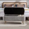 Storage Ottoman Bench For End Of Bed Gold Legs, Modern Gray Faux Fur Entryway Bench Upholstered Padded With Storage For Living Room Bedroom - Gray - Image 7