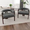 Modern Accent Chair Teddy Upholstered Armchair With Open Back 3 Legs Barrel Dining Chair Comfy Side Chair (Set of 2) - Gray - Image 2