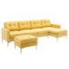 Modern Velvet L - Shape Convertible Sectional Sofa With Movable Ottoman - Yellow - Image 14