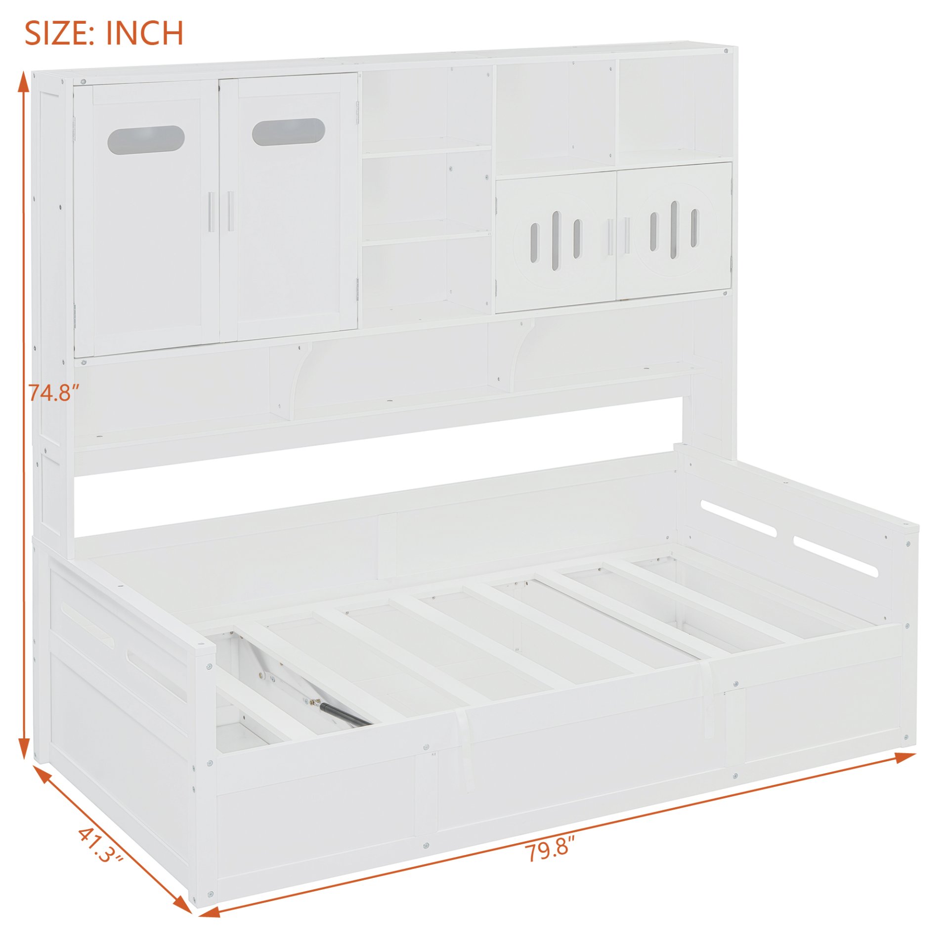 Twin Size Wooden Daybed With Hydraulic Bed And All In One Cabinet And Shelf - White - Image 8