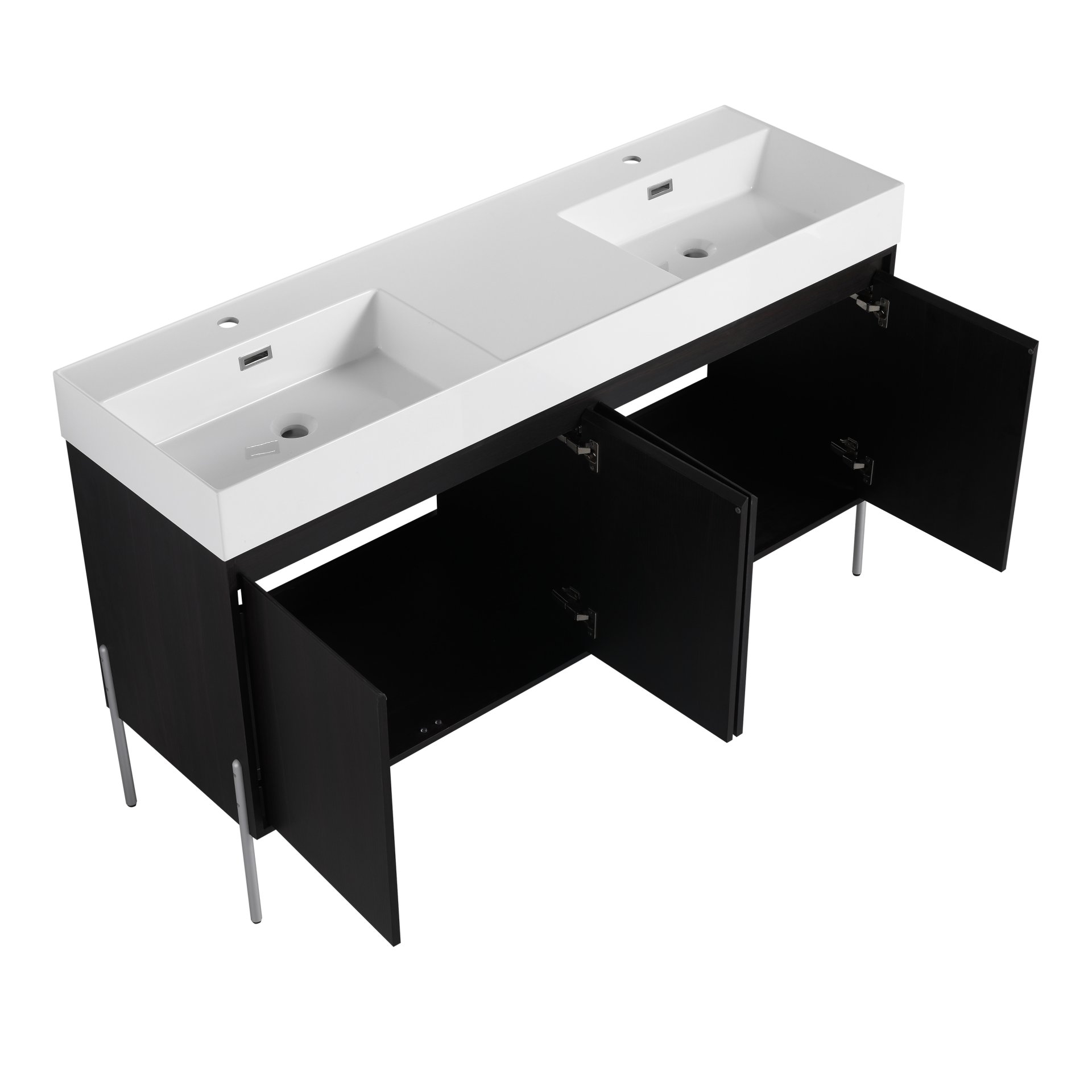 Deluxe 60" Freestanding Bathroom Vanity With Resin Double Sink - Dark Oak - Image 16