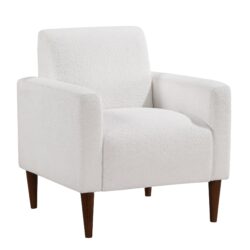 Caius - Modern Arm Chair With Boucle And Wooden Legs - White