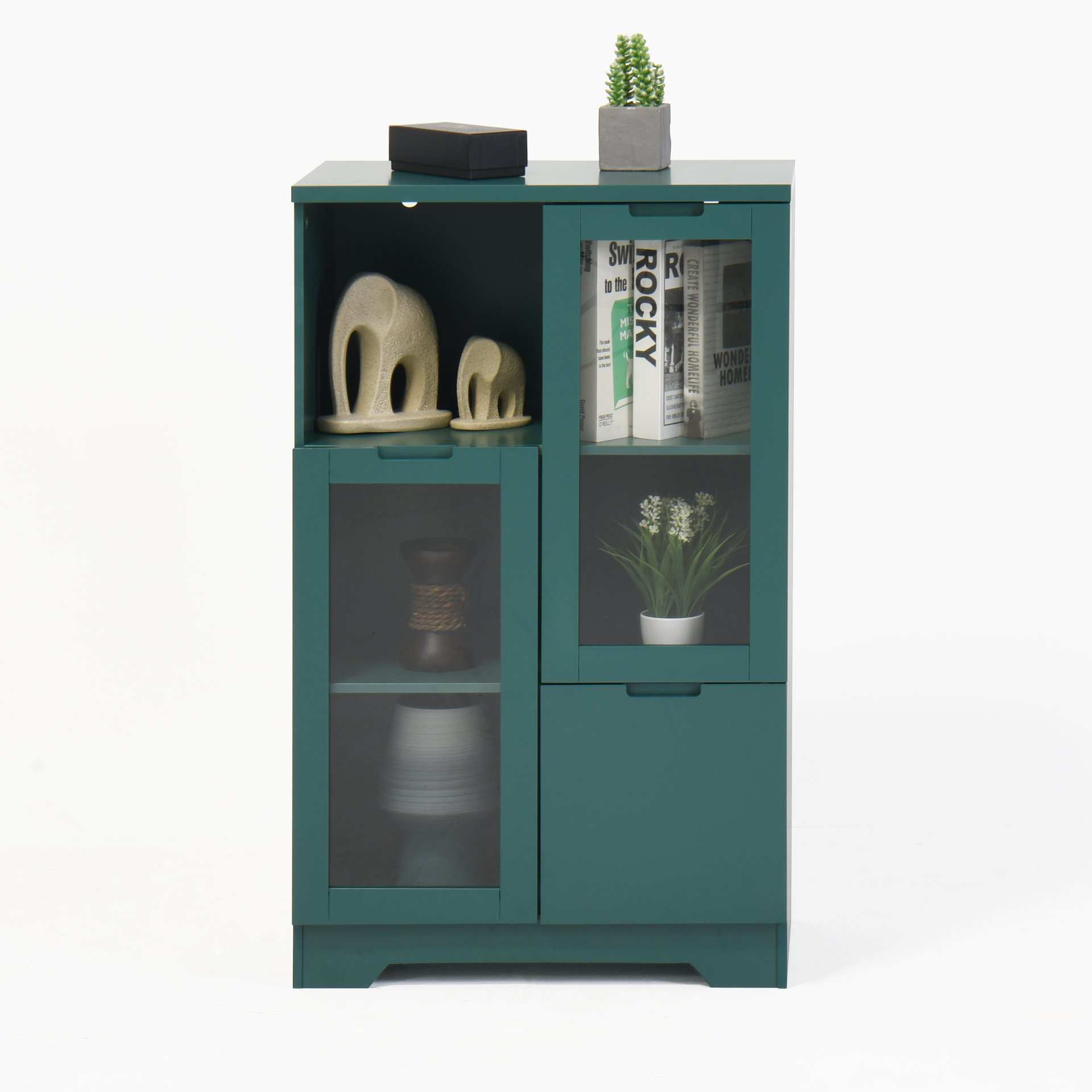 Modern Painted Cabinet With Glass Doors And Drawer - Green - Image 16