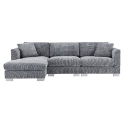 Modern Cloud Sectional Sofa L Shaped Luxury Couch Set With 2 Free Pillows 4 Seat With Oversized Chaise - Gray