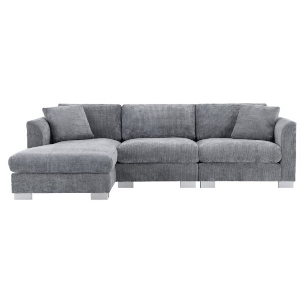 Modern Cloud Sectional Sofa L Shaped Luxury Couch Set With 2 Free Pillows 4 Seat With Oversized Chaise - Gray