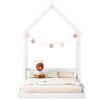 Full Roof-Framed Headboard Floor Bed With Headboard Guardrails - Without Slats White - Image 13