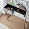 Mirrored Makeup Vanity Table With Stainless Steel Base, Mirrored Console Dressing Table With 2 Drawers, Versatile Desk For Bedroom And Office - Silver - Image 7