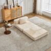 Convertible Floor Sofa Bed With Fixed Shape Frame For Living Room - Beige - Image 10