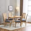 Elegant French Country Dining Chairs (Set of 6) With Cane Backrest & Upholstered Seats Solid Rubberwood Frame - Blue Gray - Image 4