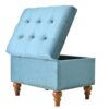 Retro Style Square Velvet Upholstered Ottoman With Storage And Rivet Trim - Light Blue - Image 5