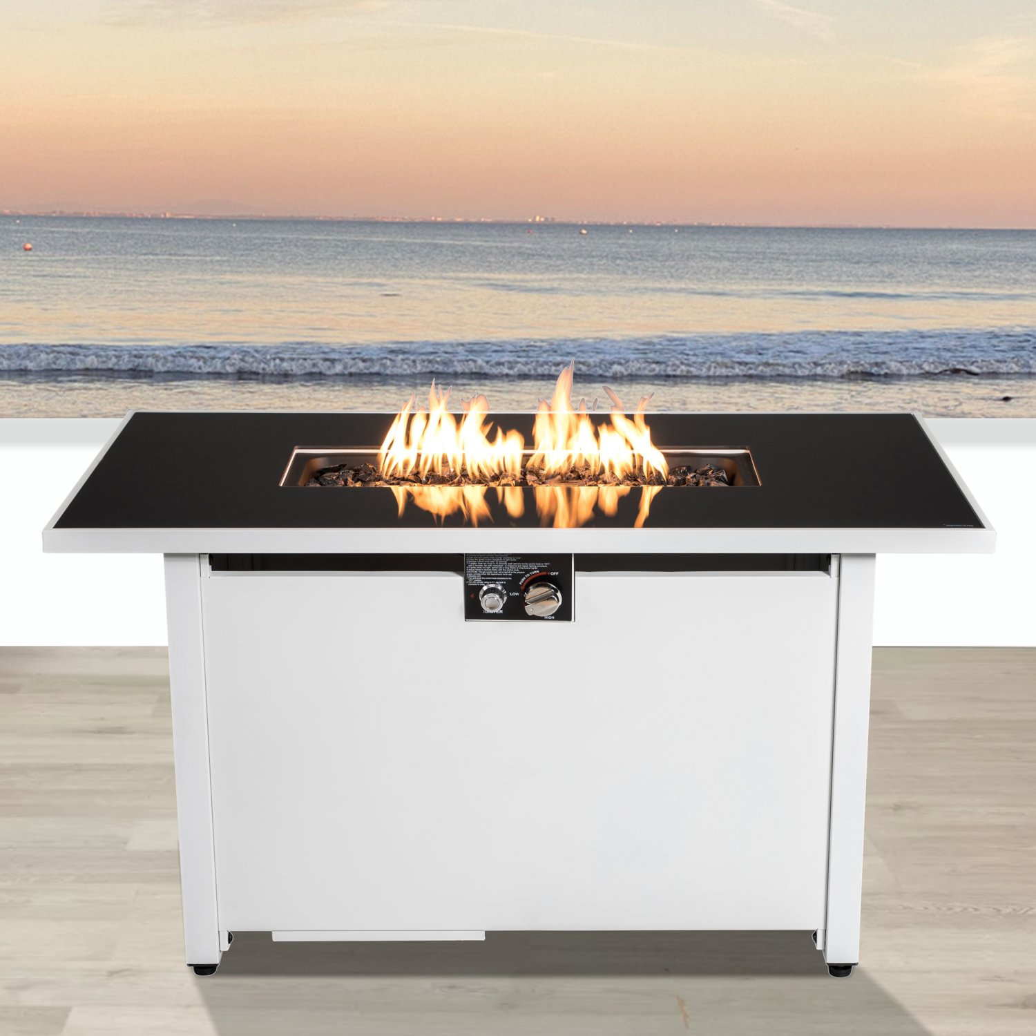 Outdoor Fire Pit Table With Lid - White / Black - Image 2
