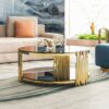 Modern Double Layer Tempered Glass Top Stainless Steel Round Coffee Table For Living Room - Black / Gold - Image 7