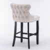 Contemporary Velvet Upholstered Wing-Back Barstools With Button Tufted Decoration And Wooden Legs, And Chrome Nailhead Trim, Leisure Style Bar Chairs, Bar Stools (Set of 4) - Beige - Image 7