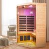 2 Persons Large Glass Front Deluxe Version Hemlock Far Infrared Corner Sauna Room - Natural - Image 9