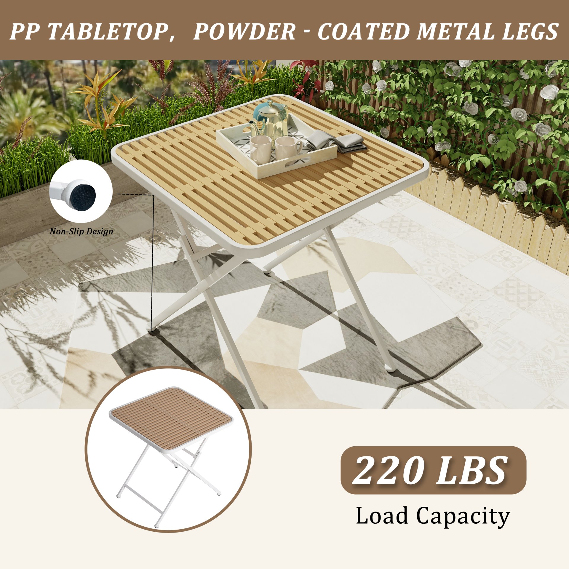 2 Pack Lounge Chair Set With Folding Square Table - Khaki / Pale Green / White - Image 5