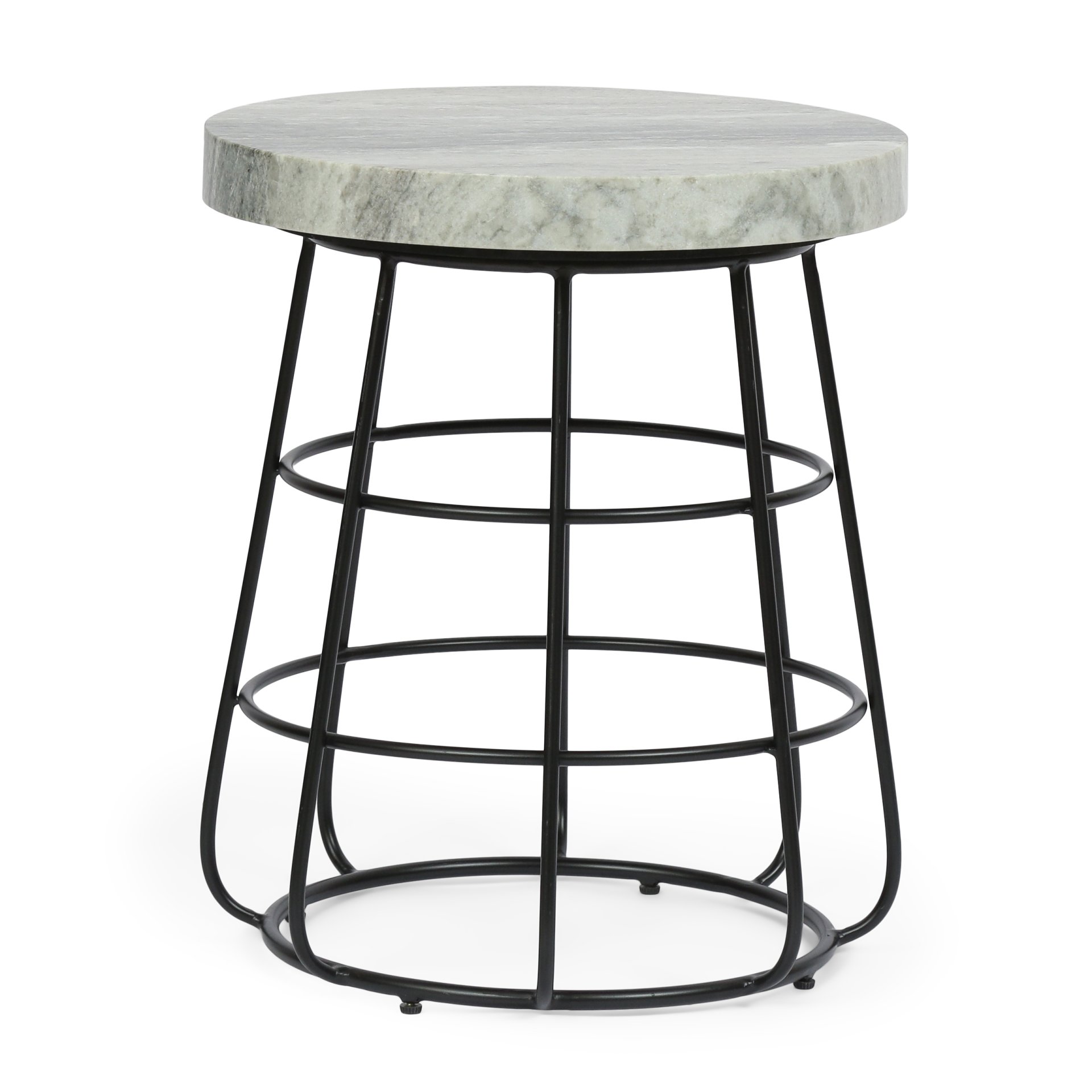 Side Table With Marble Top And Iron Base - Black / White - Image 10