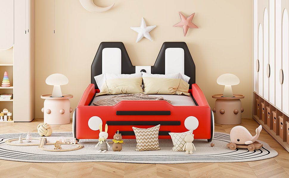 Twin Size Race Car Shaped, Platform Bed & Wheels - Red - Image 11