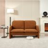 Loveseat Sofa Small Couch For Living Room, Sherpa Fabric Upholstered Loveseat Sofa Couch, Small Loveseat Sofa For Apartment, Bedroom - Orange - Image 3