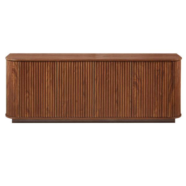 Contemporary Sideboard Storage Cabinet TV Stand With Wave Pattern - Walnut