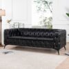 Square Arm Removable Cushion 3 Seater Sofa - Black - Image 5