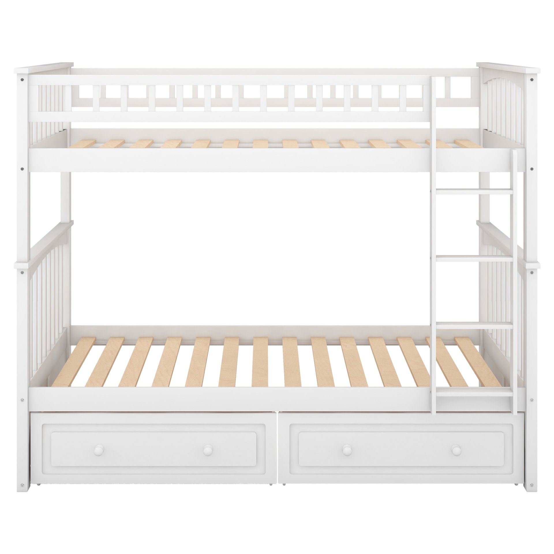 Twin Over Twin Bunk Bed With Drawers, Convertible Beds - White - Image 8