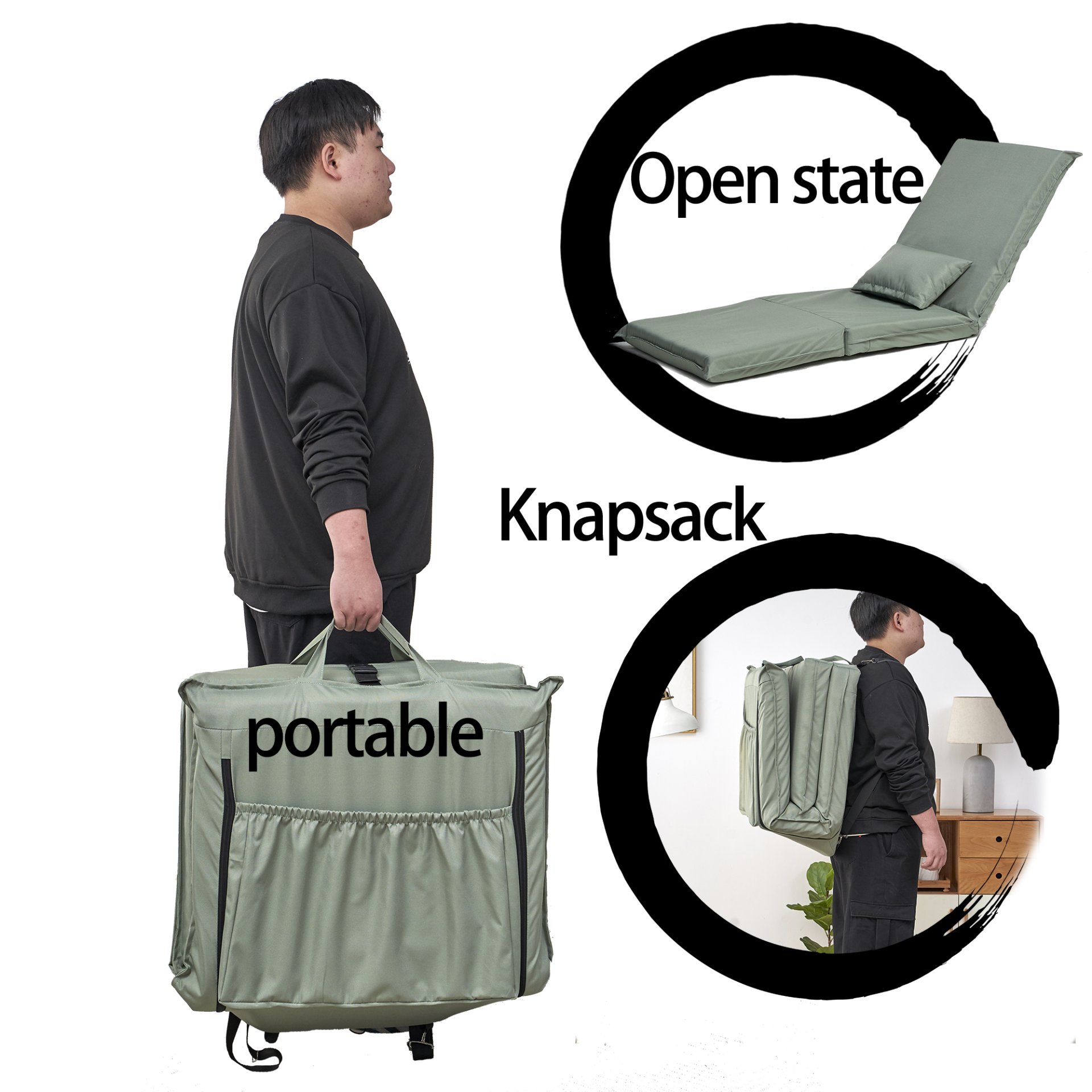 Foldable Portable Camping Chair With Carry Bag 14 Position Adjustable Recliner For Adults Cotton & Metal Frame For Outdoor Travel, Picnic, Or BBQ - Light Green - Image 6