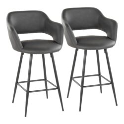 Margarite - Contemporary Fixed Height Counter Stool With Square Footrest (Set of 2) - Black / Gray