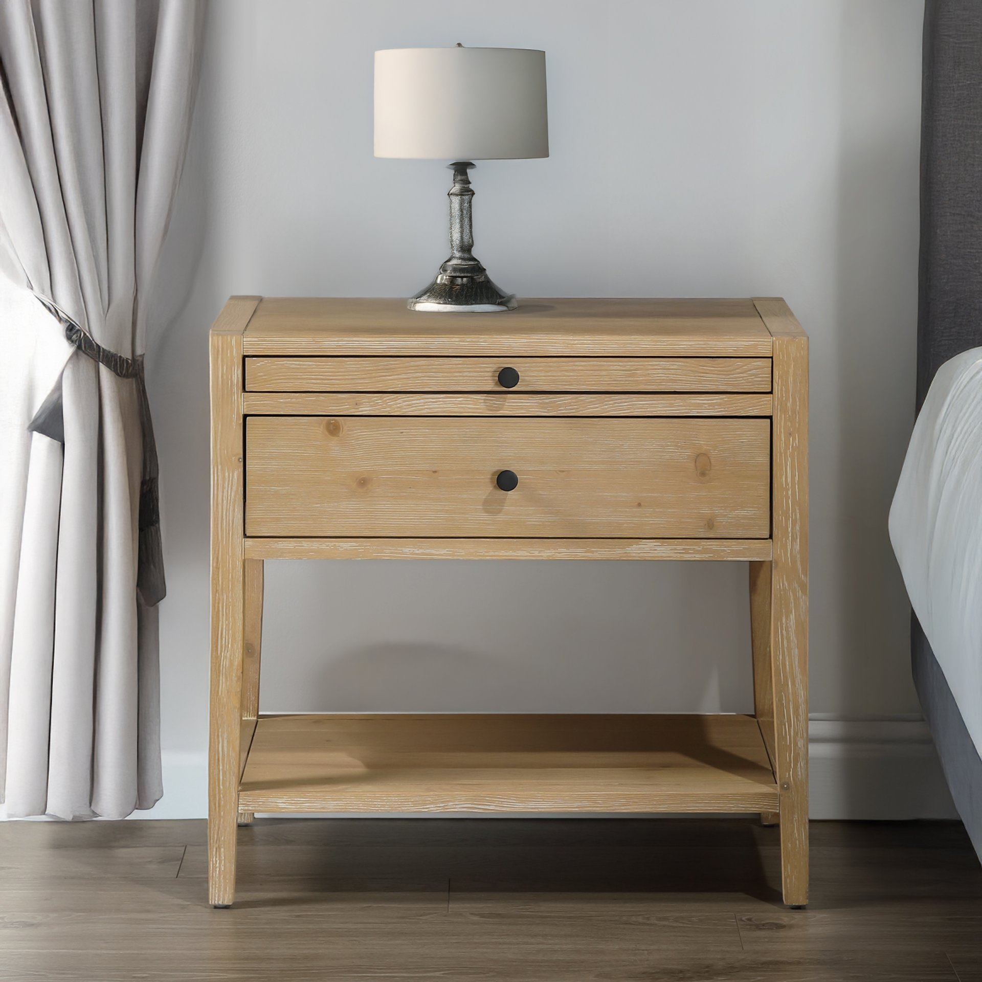 Sunveil - 1 Drawer Nightstand With Pull Out Tray And Open Shelf - Natural - Image 2