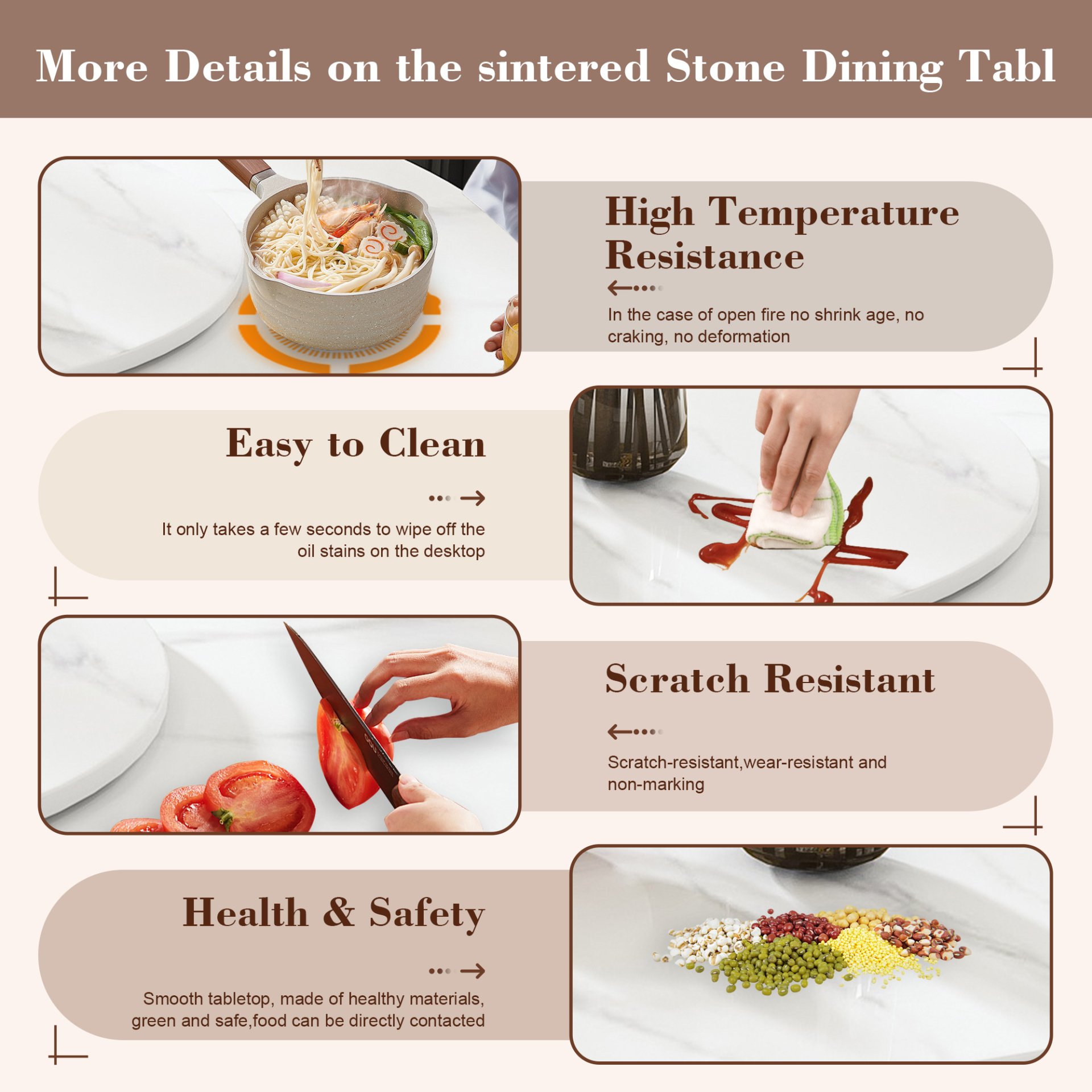 Table With Rotating Tray Scratch & Heat For Kitchen & Restaurant, 4 Chairs - White - Image 11