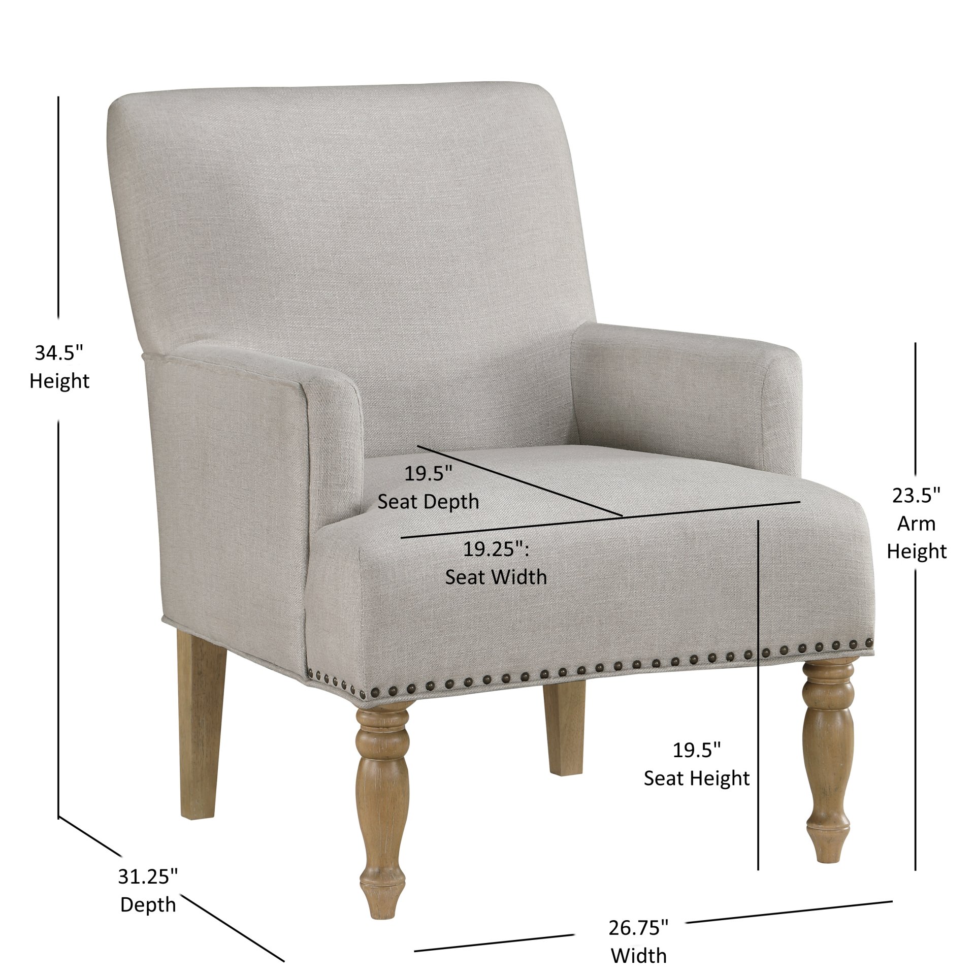 Alice - Upholstered Arm Chair With Pecan Legs And Antique Brass Nailheads - Beige - Image 3