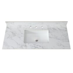Elegant Sintered Stone Bathroom Vanity Top With Rectangular Undermount Ceramic Sink And Backsplash - White