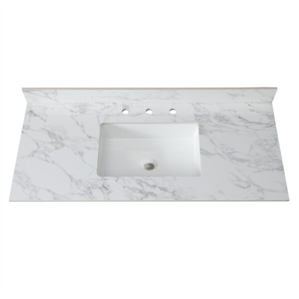 Elegant Sintered Stone Bathroom Vanity Top With Rectangular Undermount Ceramic Sink And Backsplash - White