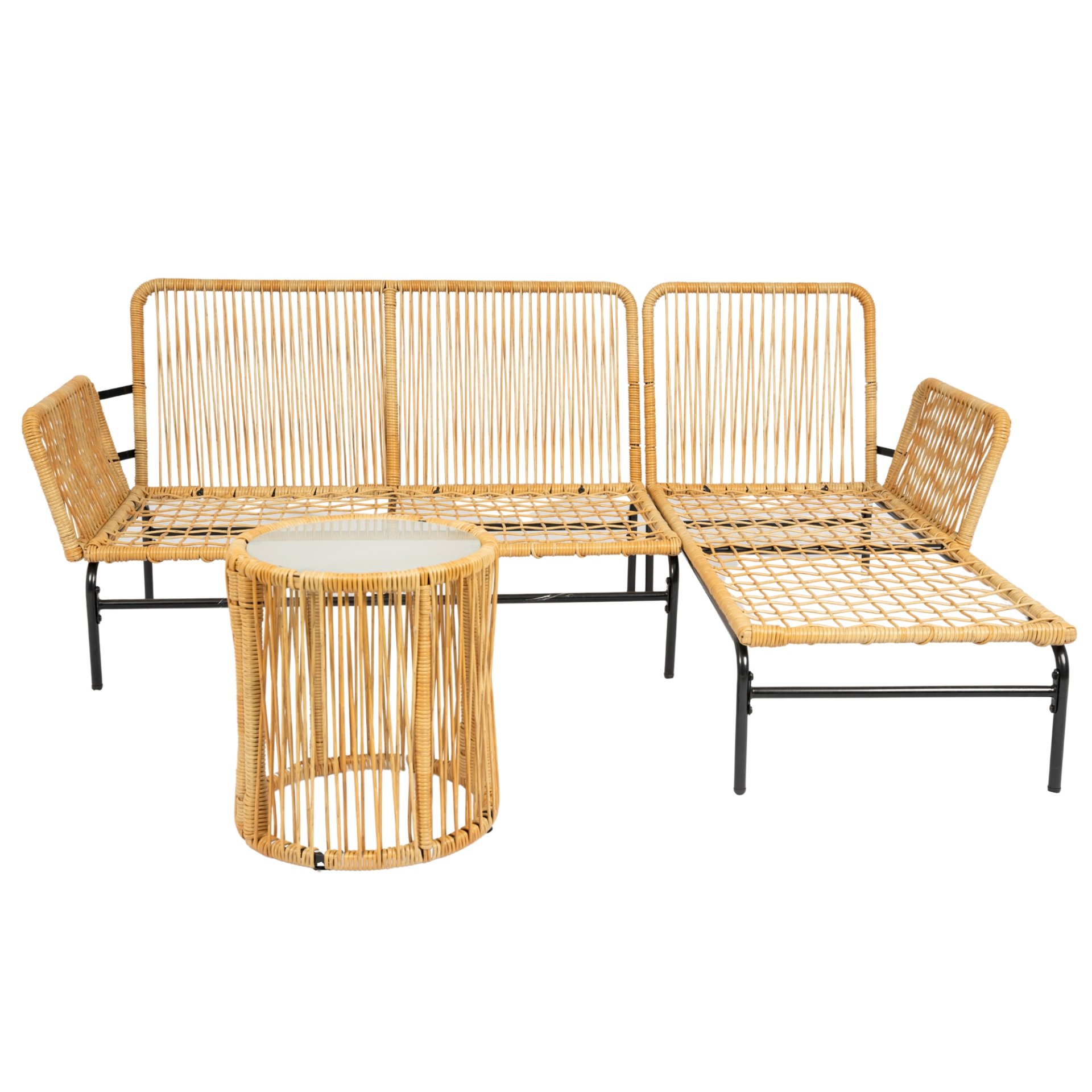 3 Pieces Outdoor Patio Wicker Furniture Sets Table And Chairs With Thick Cushion Outdoor Sofa Set Wicker And Cushion - Natural Yellow / Creme - Image 7