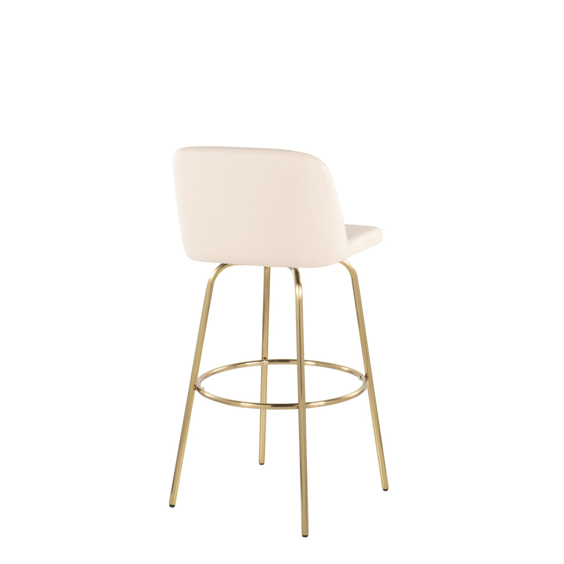 Toriano - Contemporary Fixed Height Barstool With Swivel With Round Footrest (Set of 2) - Cream / Gold - Image 4