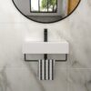 Wall Mounted Rectangular Bathroom Sink With Towel Bar & Overflowfaucet - White / Black - Image 4