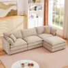 Modular L Shaped Sectional Sofa Set With Movable Ottoman, Chenille - Coffee - Image 4
