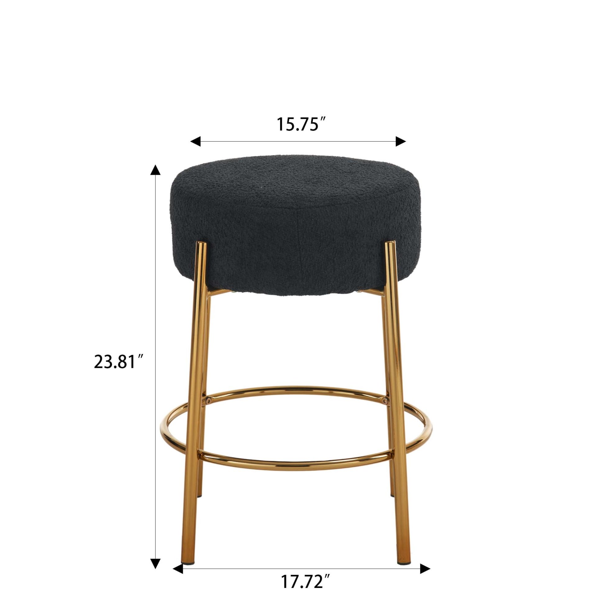 Round Bar Stools (Set of 2), Contemporary Upholstered Dining Stools For Kitchens, Coffee Shops And Bar Stores - Black / Gold - Image 3