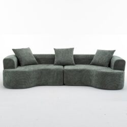 Modern Style Curved Sofa, Soft Corduroy Sofa With 3 Pillows, Living Room Ultra Smooth Curved Fabric Sofa - Green