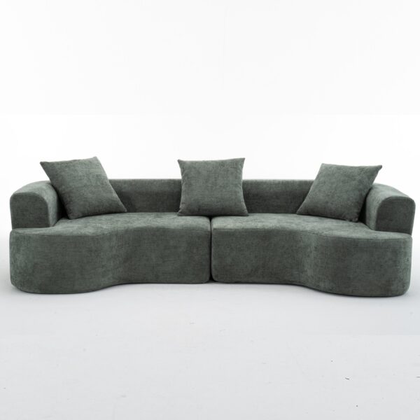 Modern Style Curved Sofa, Soft Corduroy Sofa With 3 Pillows, Living Room Ultra Smooth Curved Fabric Sofa - Green