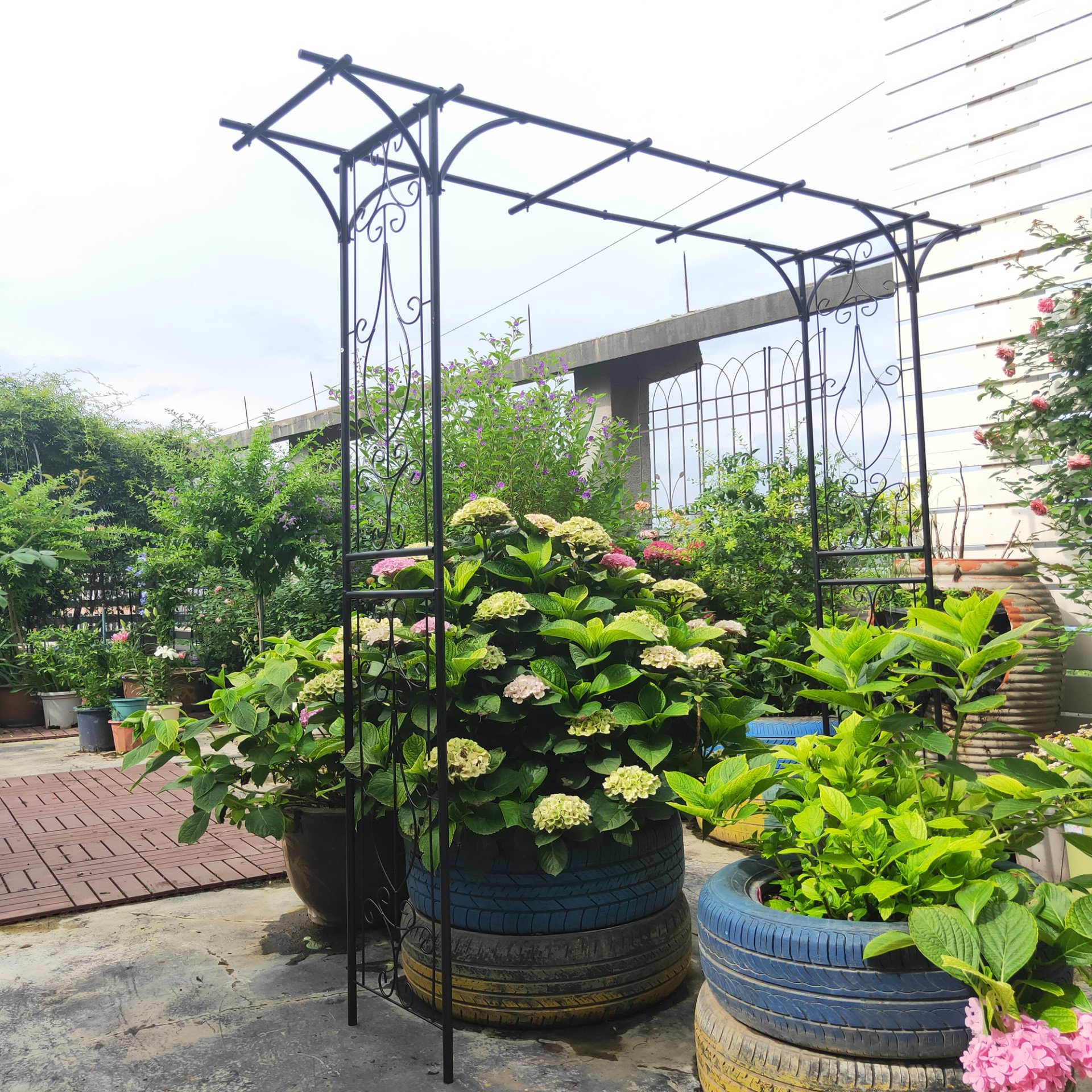 Metal Garden Arch Climbing Plants Support Rose Arch Outdoor - Black - Image 6