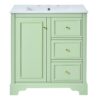 Bathroom Vanity Cabinet With Ceramic Basin, 3 Drawers And Adjustable Shelves - Green - Image 12