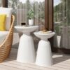 Serenita - Outdoor Iron Side Tables With Flared Design, (Set of 2) - White - Image 4