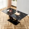 Modern Minimalist Luxurious Imitation Marble Dining Table Rectangular Office Desk With Tempered Glass - Black - Image 9