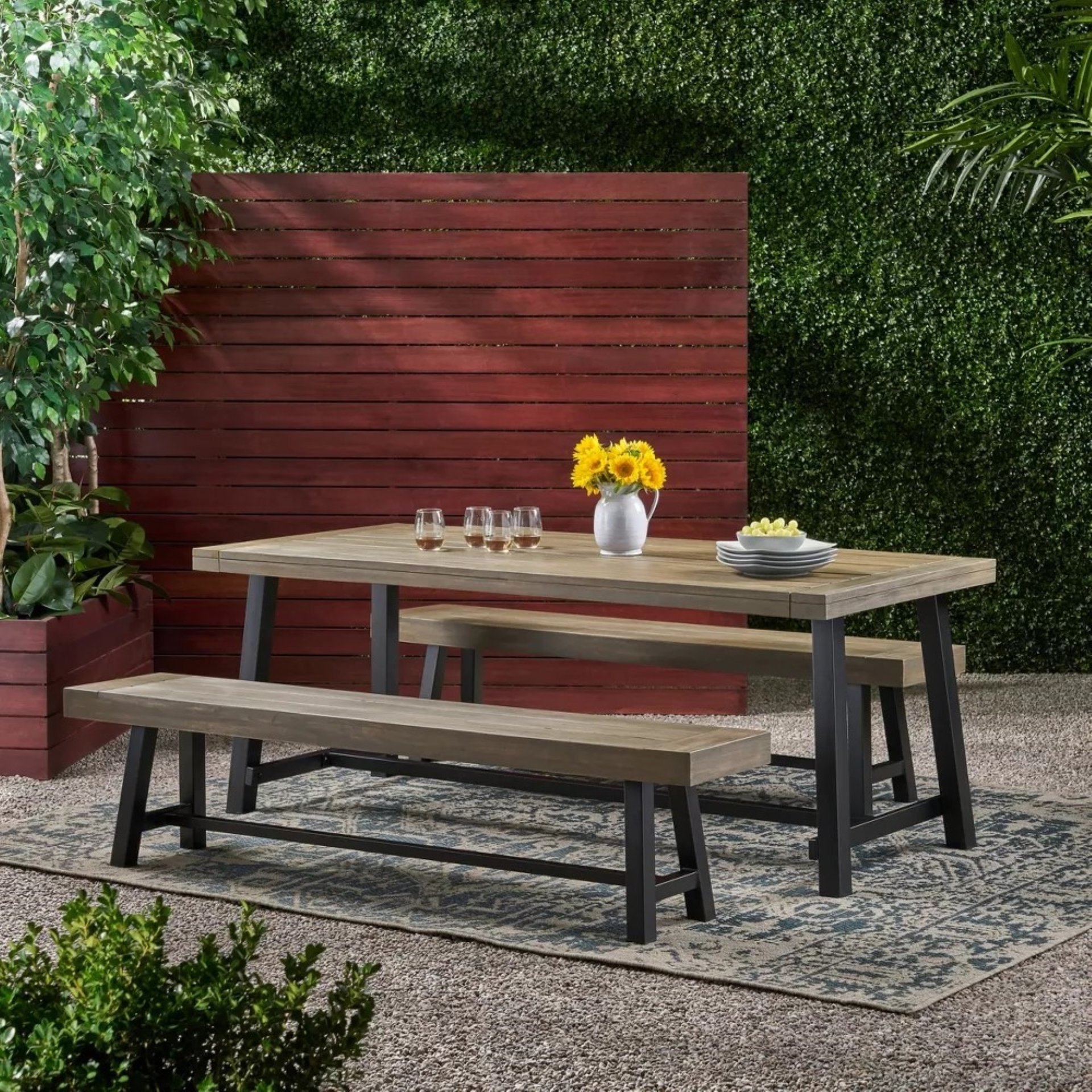 Outdoor 3 Piece Picnic Dining Set - Gray / Rustic Metal - Image 2