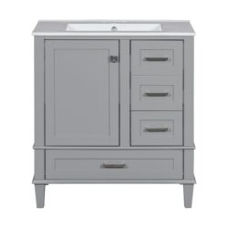 Bathroom Vanity, Modern Bathroom Cabinet With Sink Combo Set, Bathroom Storage Cabinet With A Soft Closing Door And 3 Drawers, Solid Wood Frame - Gray