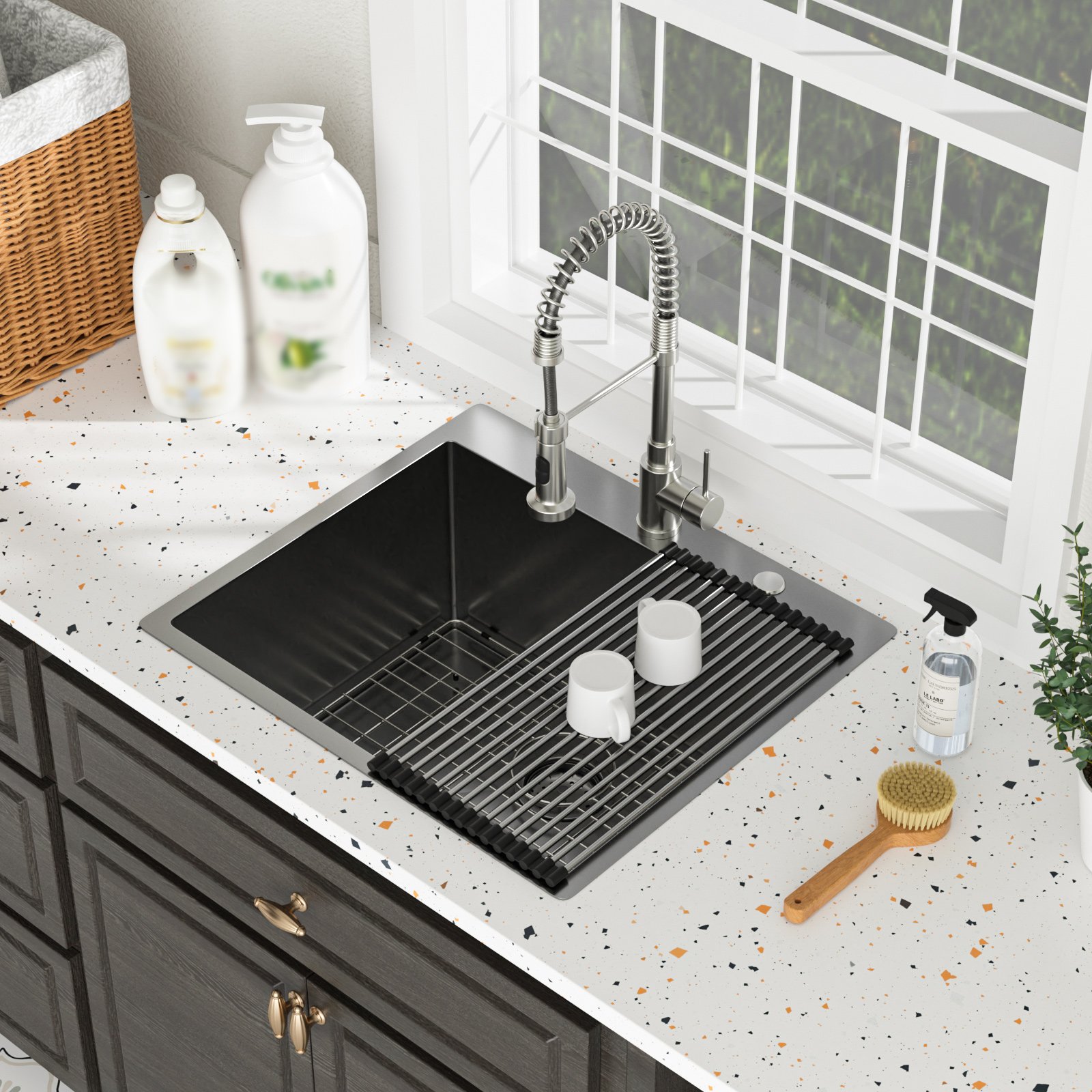 Laundry Sink Drop In, Single Bowl Above Counter Utility Sink With Deep Basin And Soundproof Coating - Gunmetal Black - Image 2