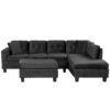 Modern Sectional Sofa With Storage Ottoman, L - Shape Couch With 2 Pillows And Cup Holders - Black - Image 10