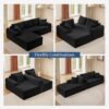 Full Compression Chaise Lounge Set Modular Corduroy Sectional With Arched Armrests Non Slip Base Includes 3 Back Cushions & 2 Throw Pillows - Black - Image 5