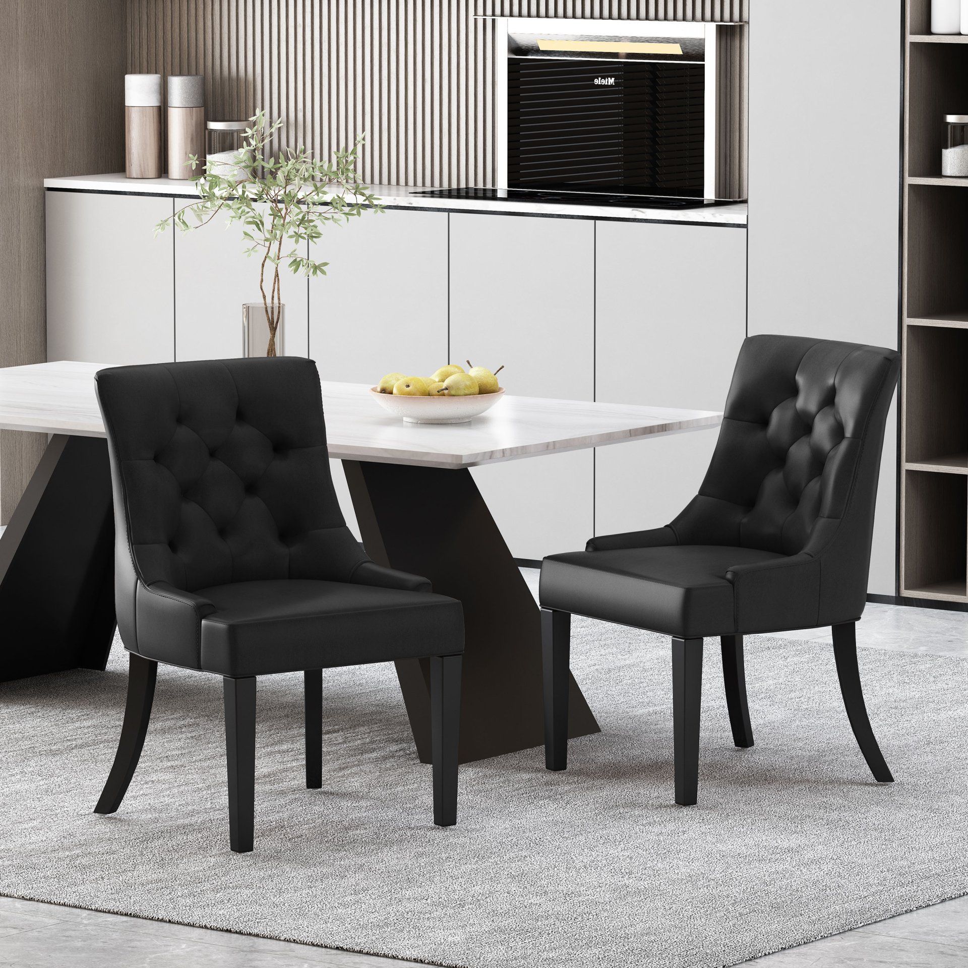 Cheney - Dining Chair (Set of 2) - Contemporary Style With Tufted Diamond Stitching - Black - Image 2